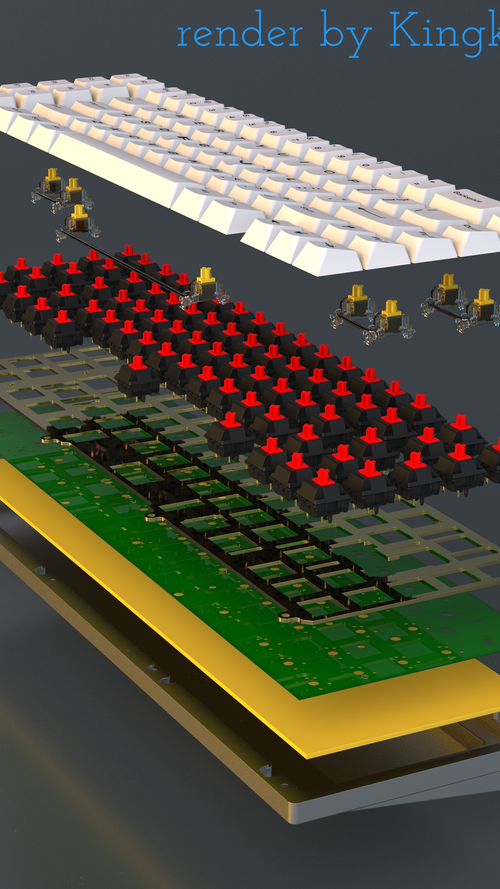 Exploded internals of a keyboard